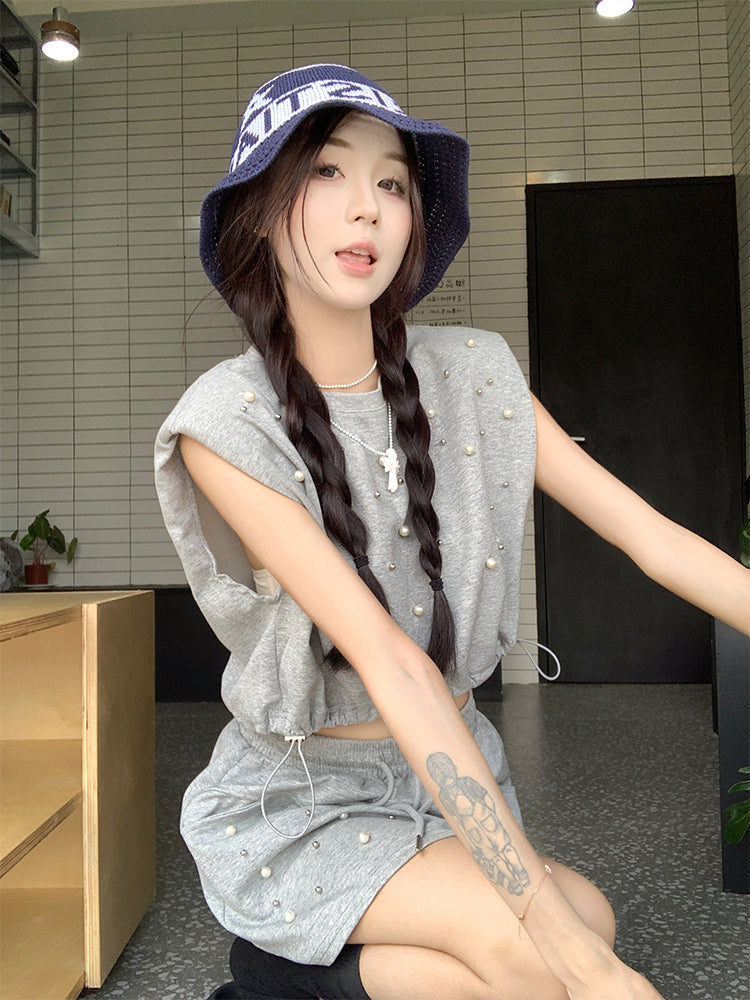 【set】ノースリーブTシャツ+スカート2点セットG22713