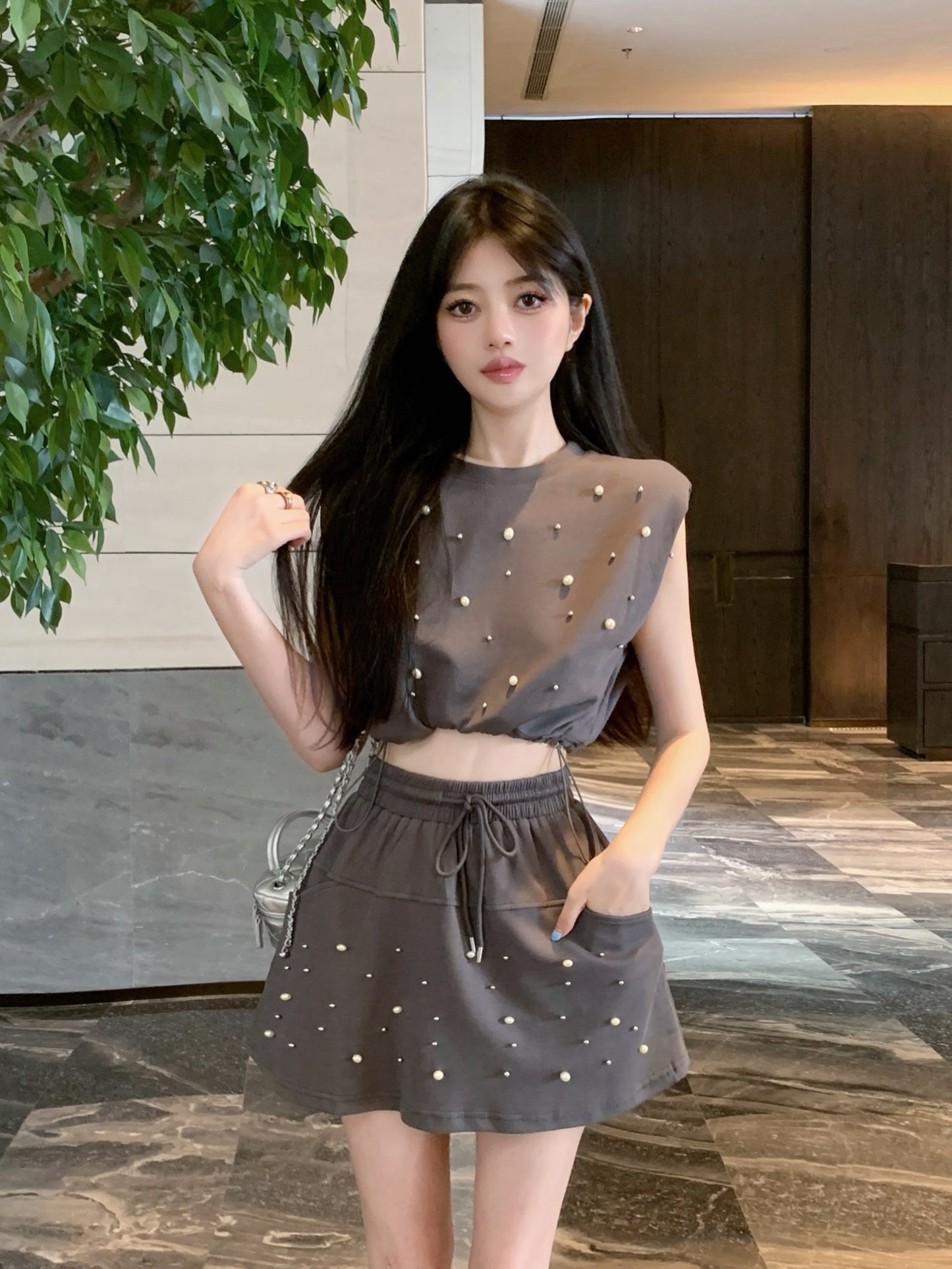 【set】ノースリーブTシャツ+スカート2点セットG22714