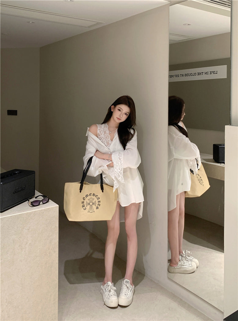 【set】長袖シャツ+レースキャミソール2点セットG22731