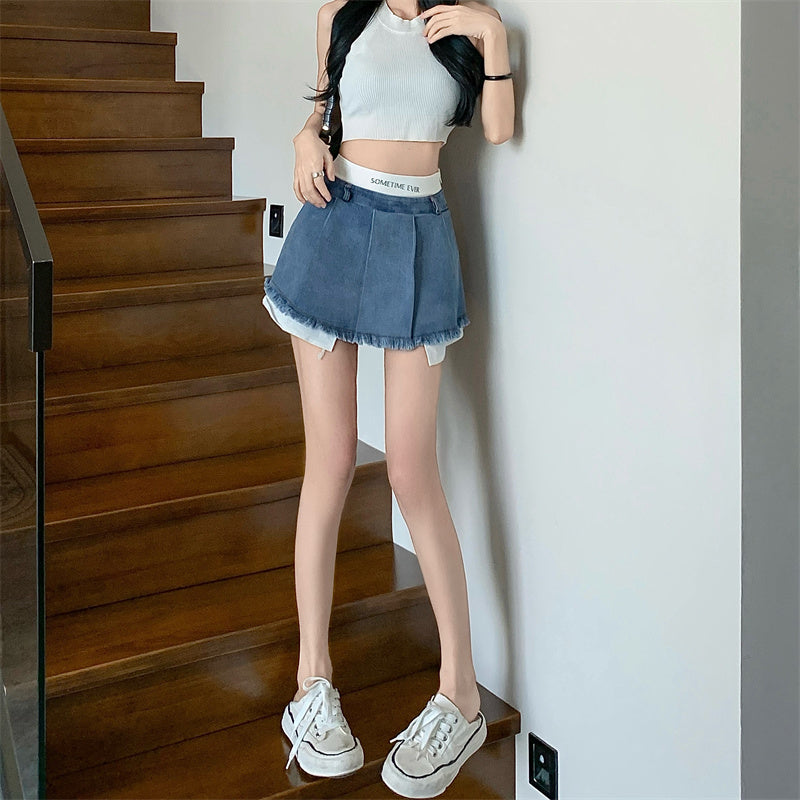 【bottoms】偽二つ切り替えデニムスカートG22744