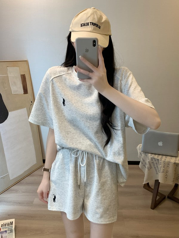 【set】ラウンドネックトップス+ショートパンツ2点セットG22777