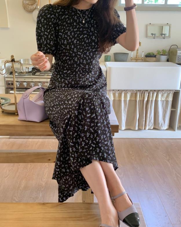 【dress】パフスリーブシフォンワンピースF7904