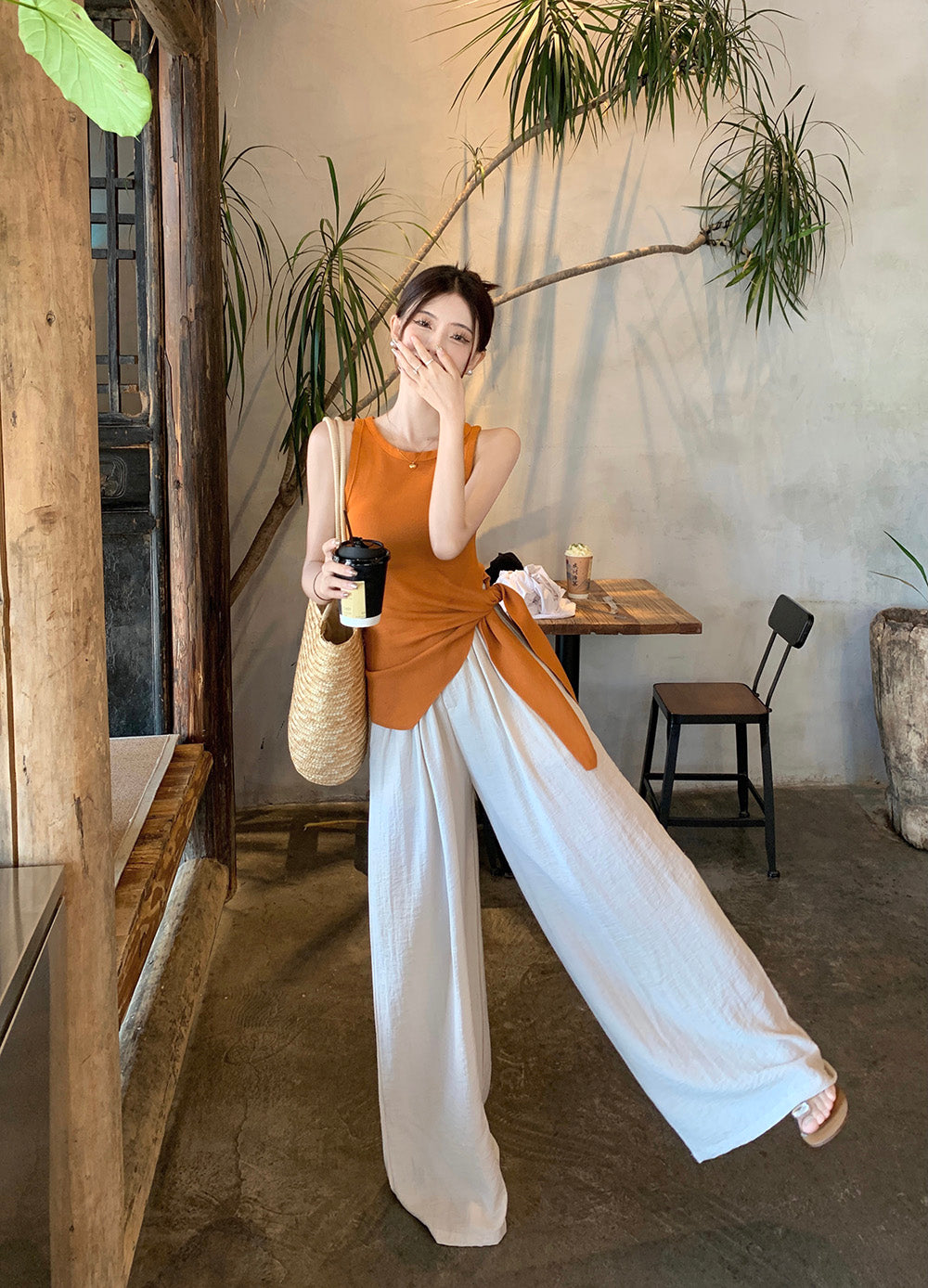 【set】ノースリーブタンクトップ+ガウチョパンツ2点セットG22781