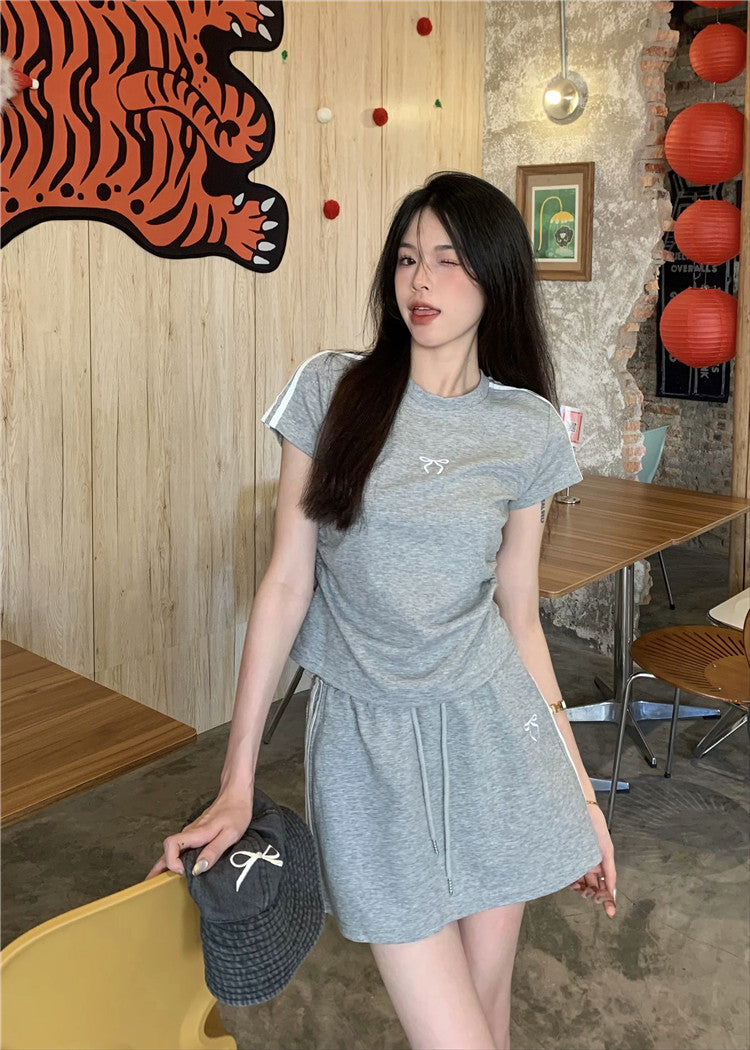 【set】リボンTシャツ+スカート2点セットG22786