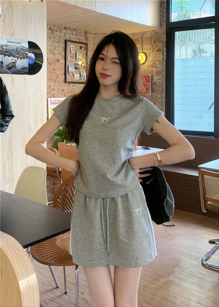 【set】リボンTシャツ+スカート2点セットG22786