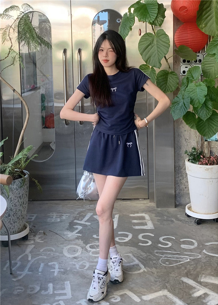 【set】リボンTシャツ+スカート2点セットG22786