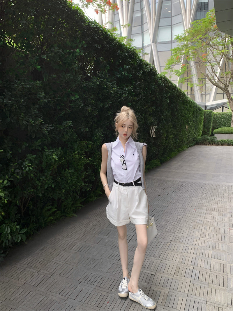 【set】ノースリーブシャツ+ショートパンツ2点セットG22790