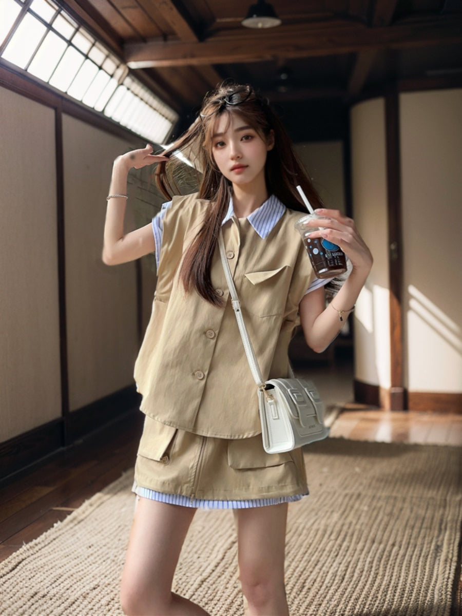 【set】ノースリーブチョッキ+スカート2点セットG22791