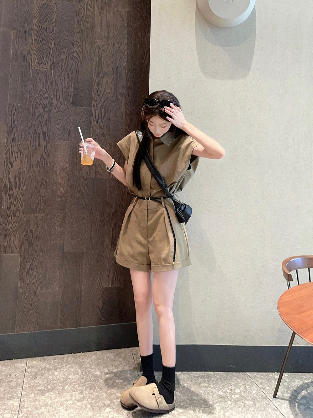 【set】折り襟シャツ+ショートパンツ2点セットG22792