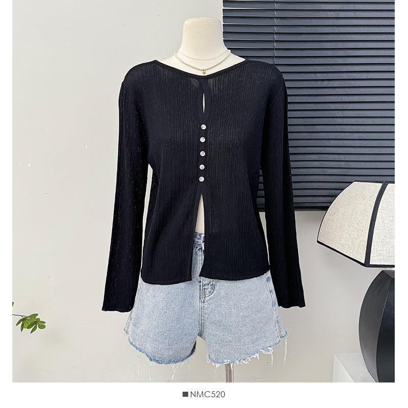【tops】長袖スリットニットTシャツG22839