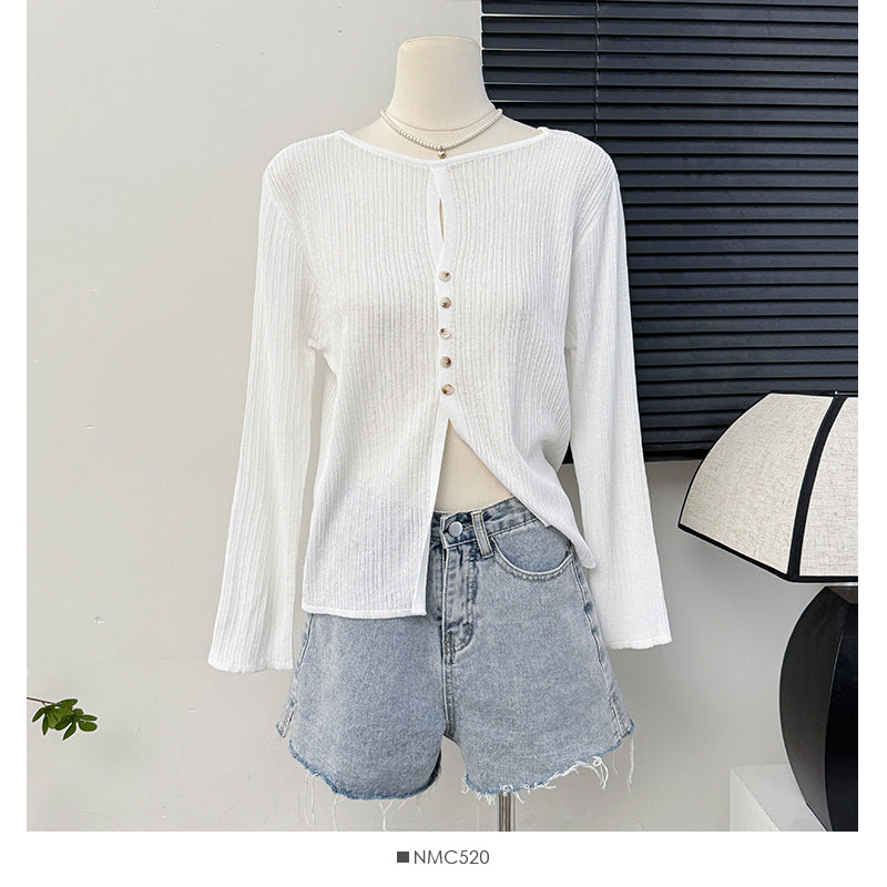 【tops】長袖スリットニットTシャツG22839
