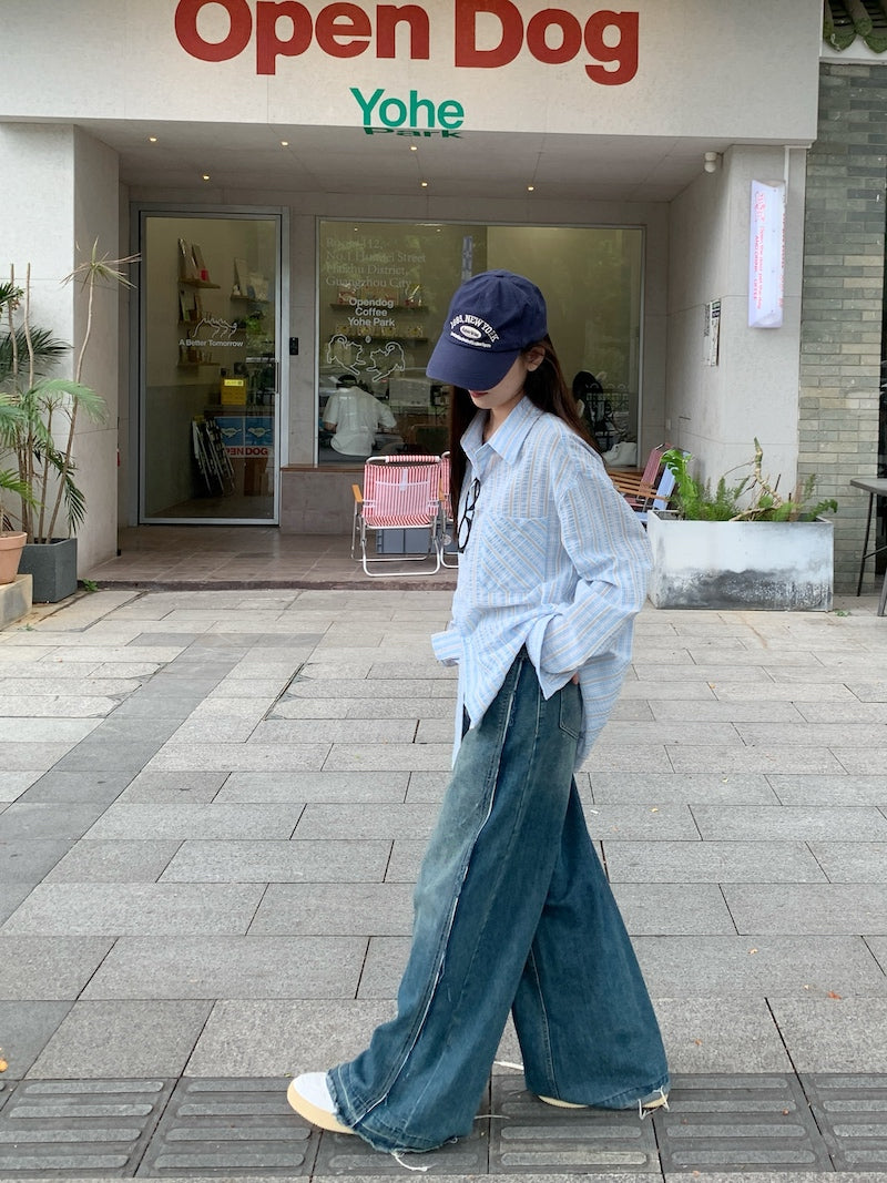 【tops】長袖ストライプ柄ブラウスG22843