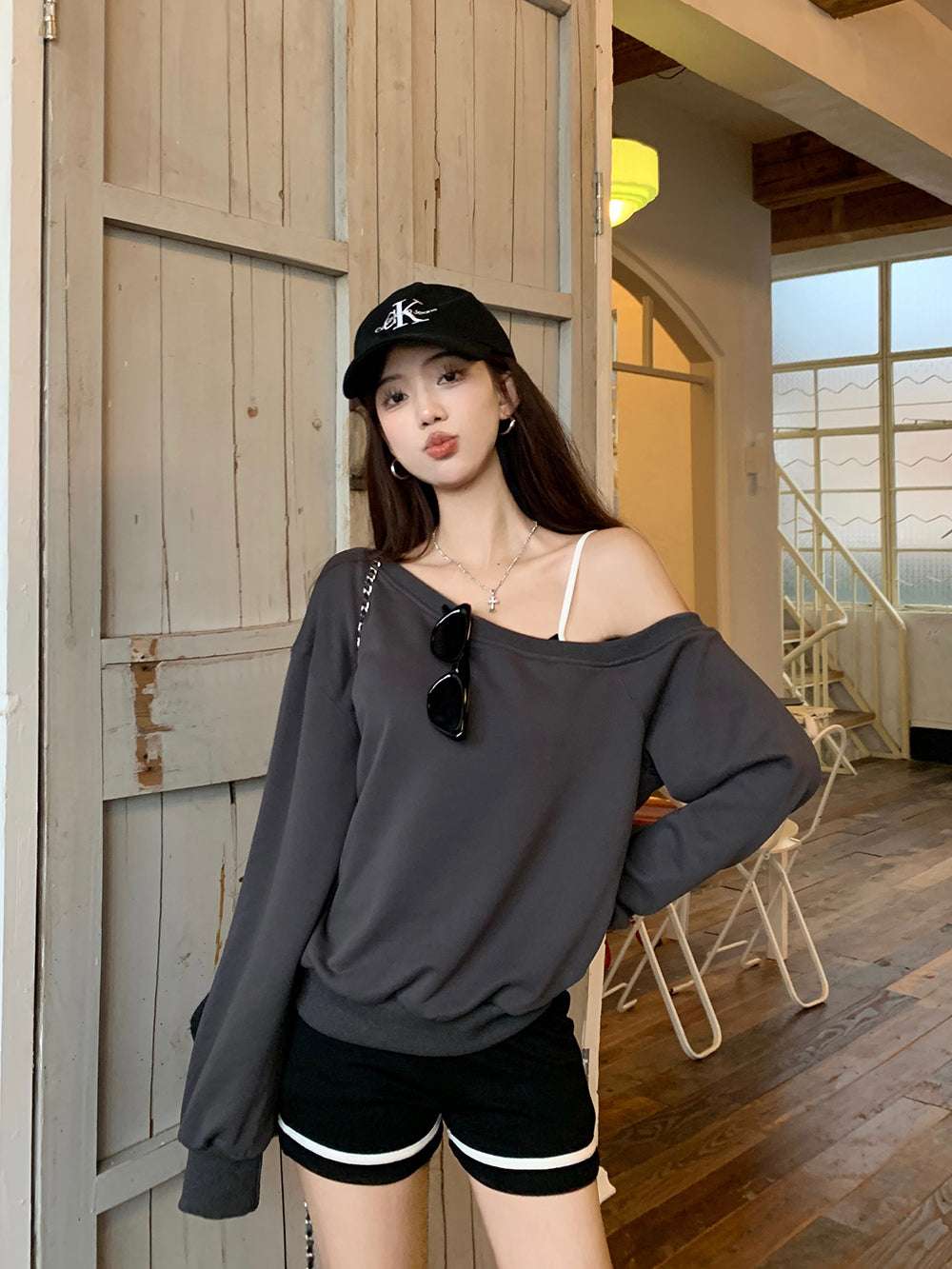 【tops】オブリークネックパーカーG22862