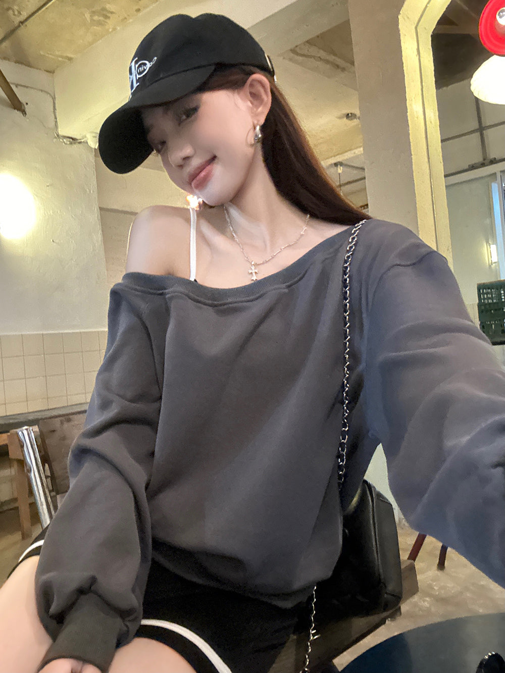 【tops】オブリークネックパーカーG22862