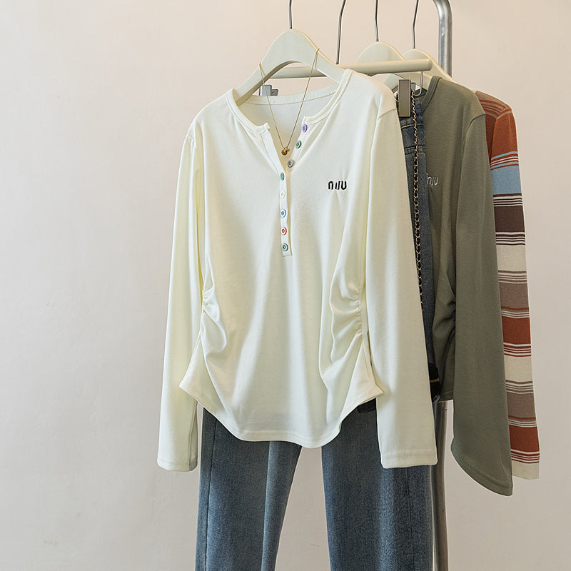 【tops】ギャザー長袖TシャツG22870