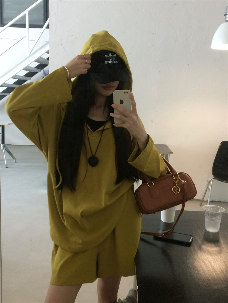 【set】長袖フード付きパーカー+ショートパンツ2点セットG22885