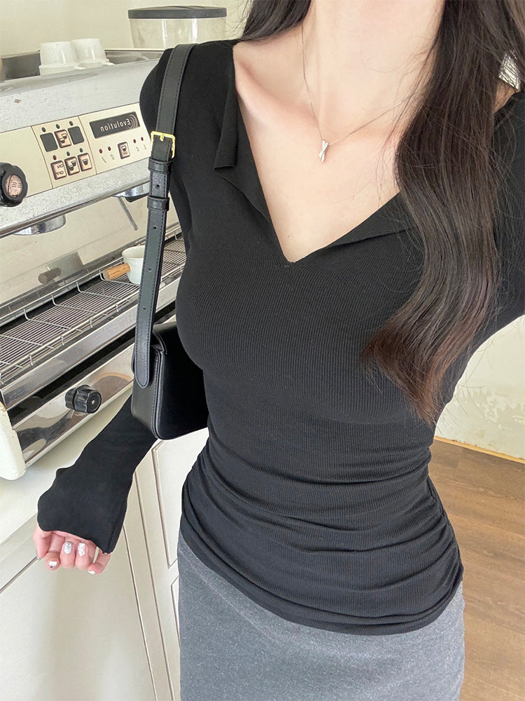 【tops】Vネック長袖薄手TシャツG22886