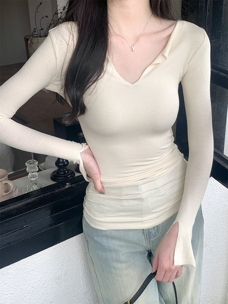 【tops】Vネック長袖薄手TシャツG22886