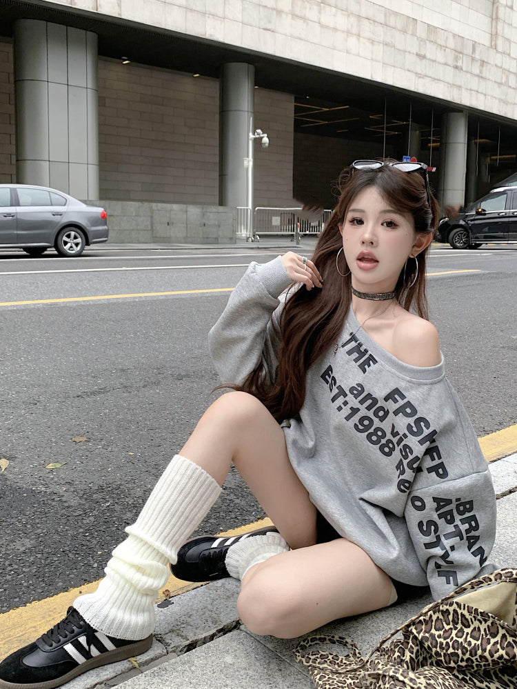 【tops】オブリークネック長袖パーカーG22890