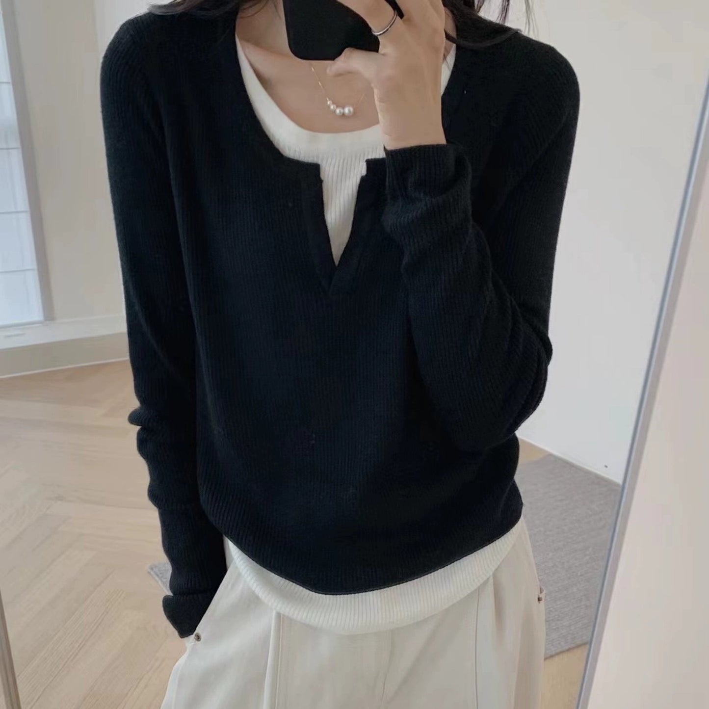 【tops】長袖偽二つ切り替えTシャツG22900