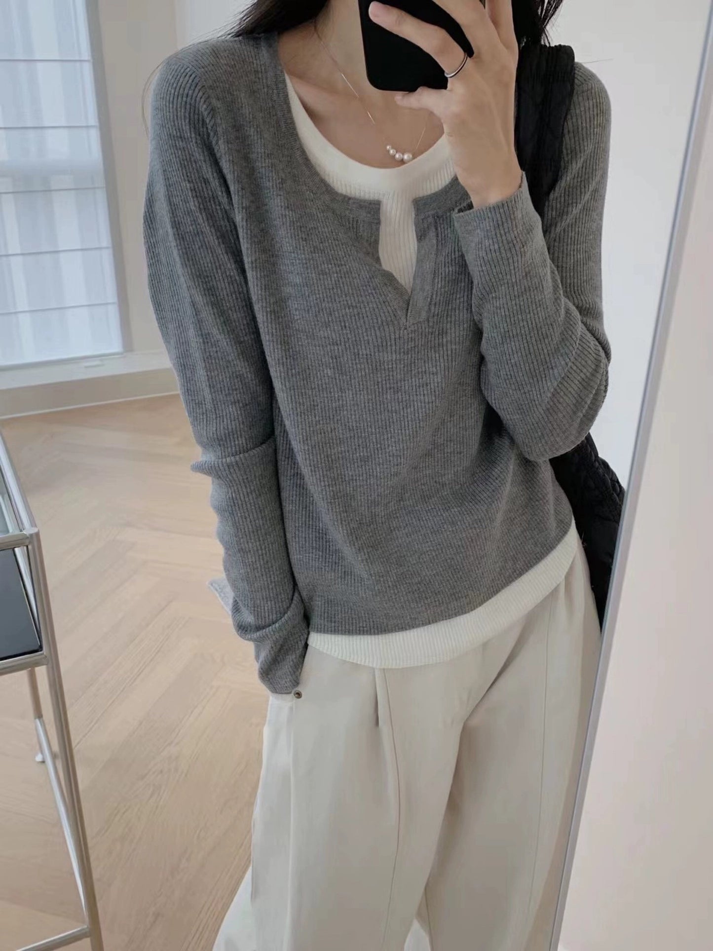 【tops】長袖偽二つ切り替えTシャツG22900