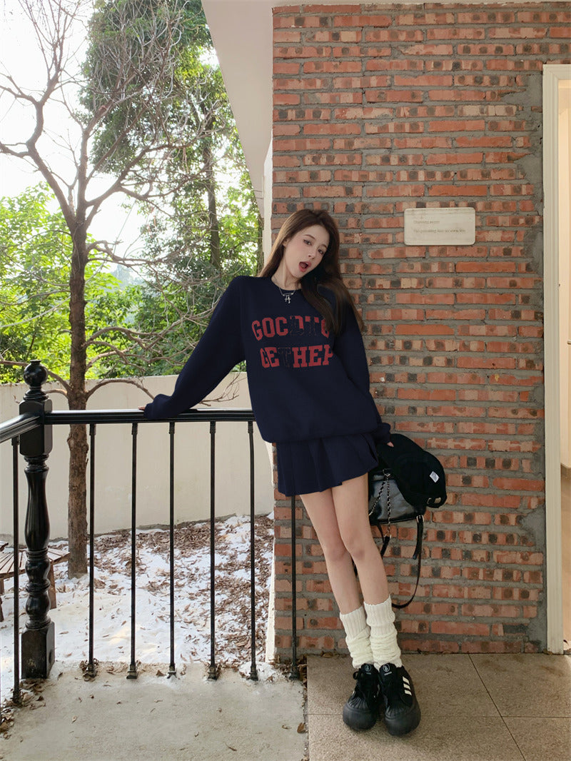 【set】英字柄パーカー+プリーツスカート2点セットG22928