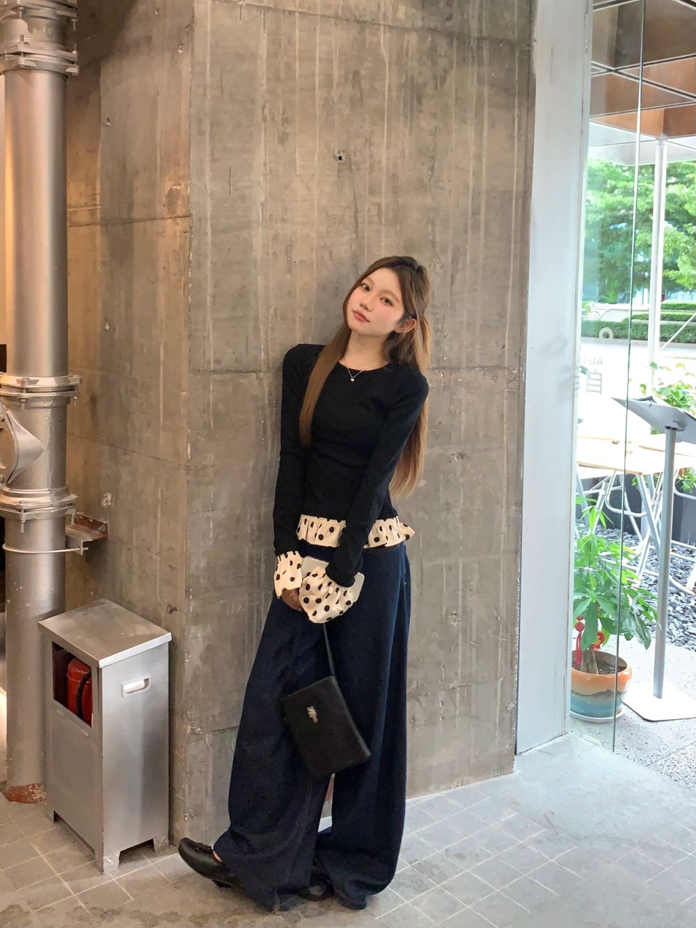 【tops】フリル切り替え長袖TシャツG22951