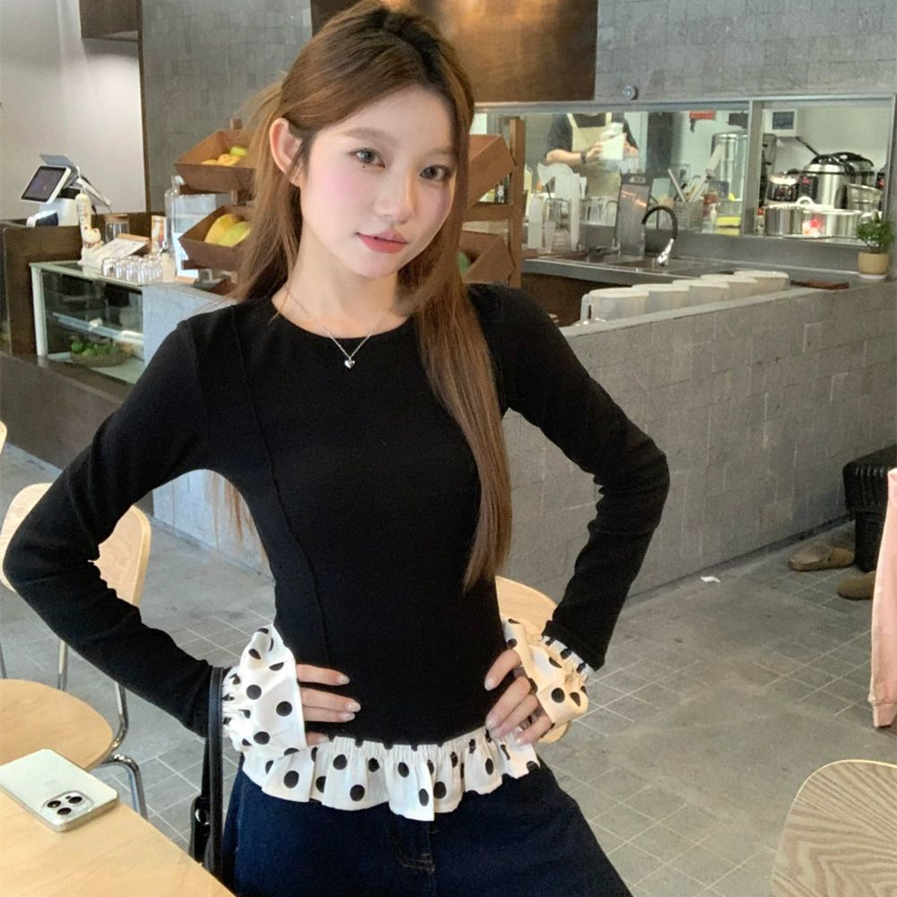 【tops】フリル切り替え長袖TシャツG22951