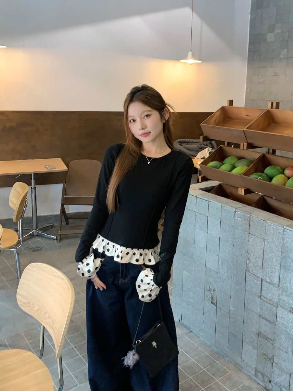 【tops】フリル切り替え長袖TシャツG22951