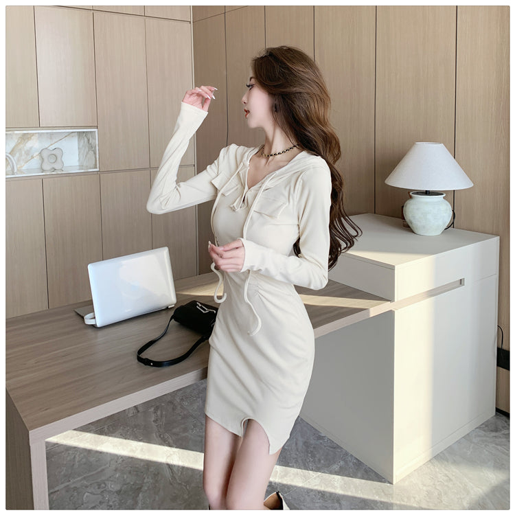 【dress】フード付き長袖デートワンピースG22958