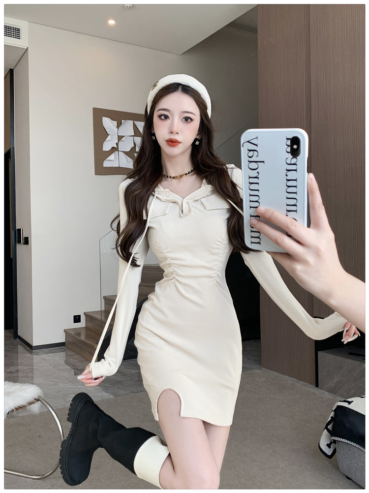 【dress】フード付き長袖デートワンピースG22958