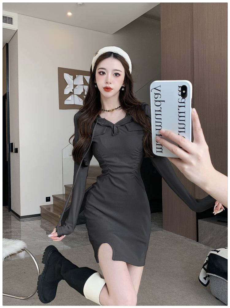【dress】フード付き長袖デートワンピースG22958