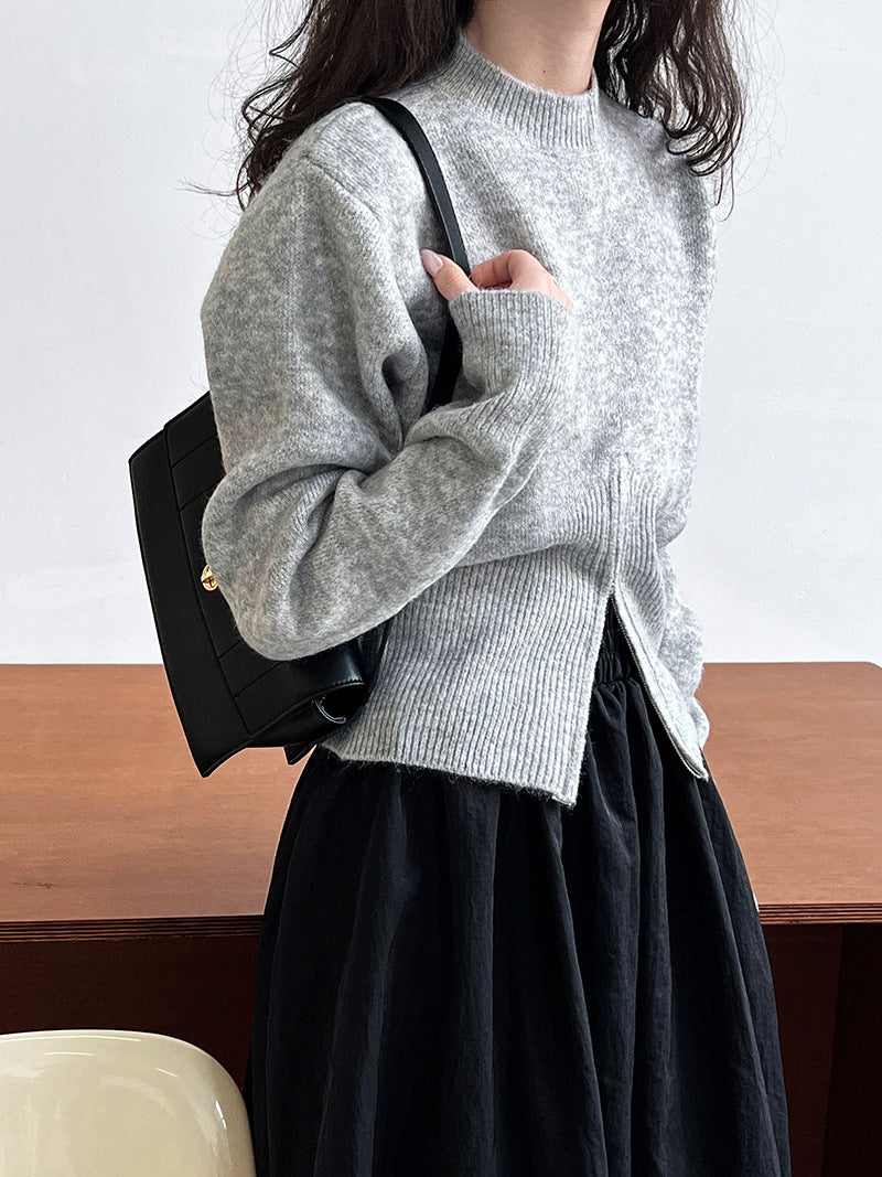 【tops】ファスナー長袖ニットセーターG22998