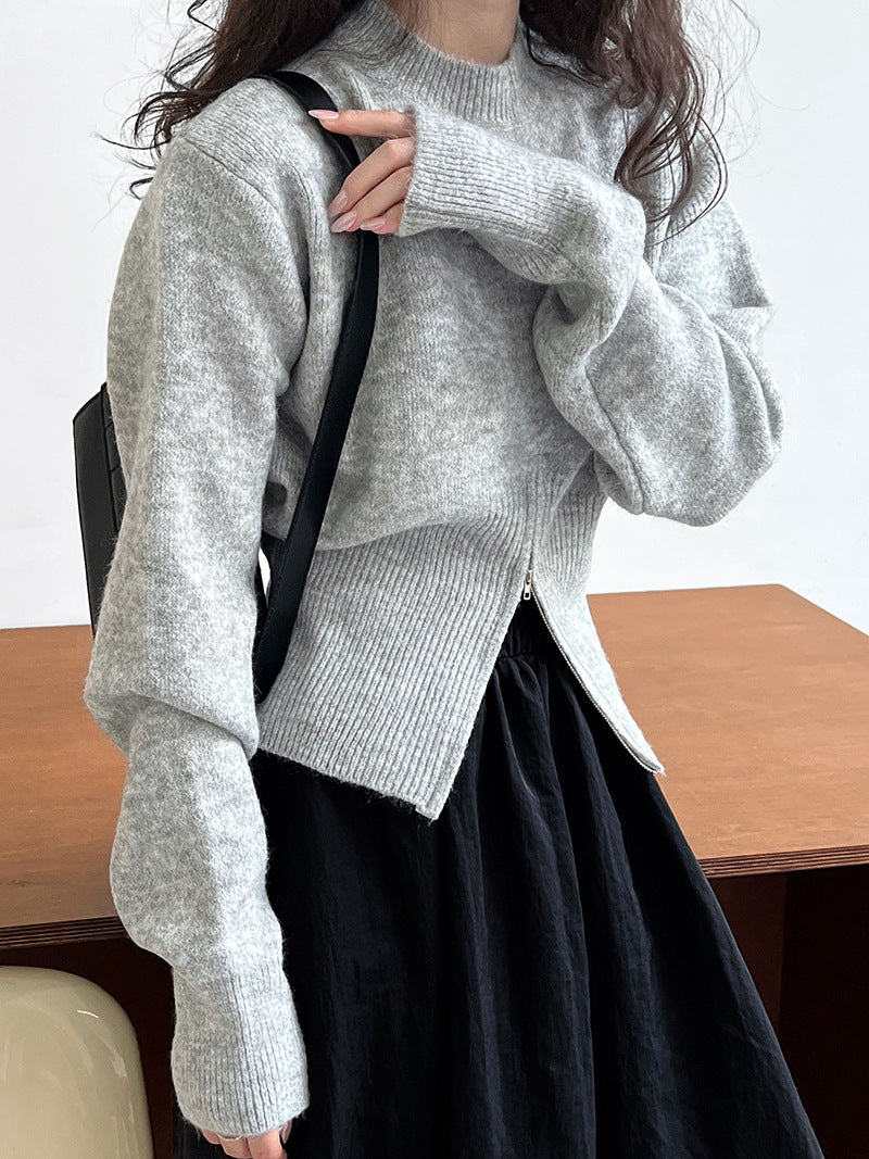 【tops】ファスナー長袖ニットセーターG22998