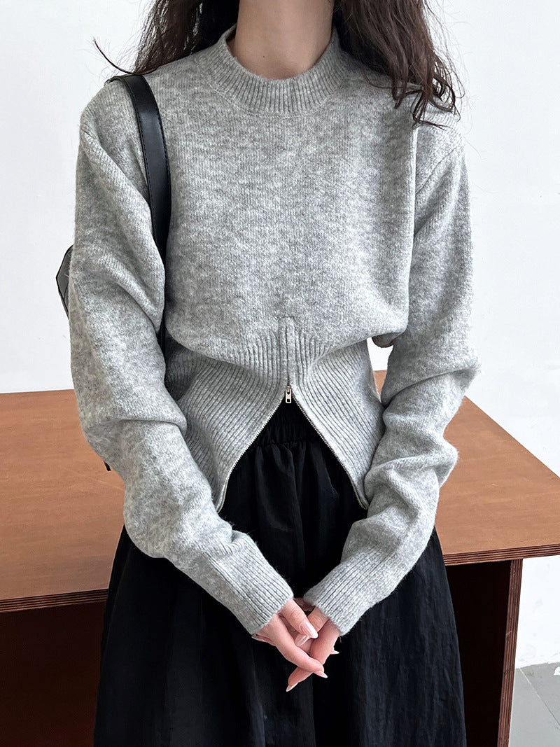 【tops】ファスナー長袖ニットセーターG22998
