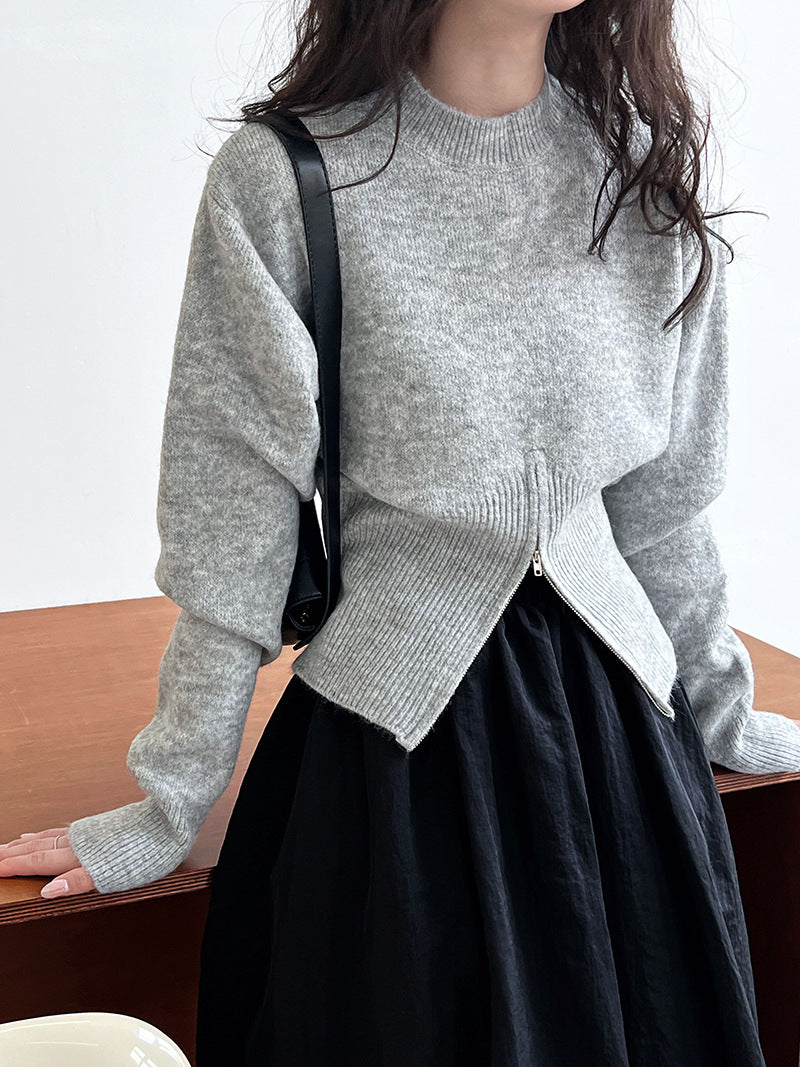 【tops】ファスナー長袖ニットセーターG22998