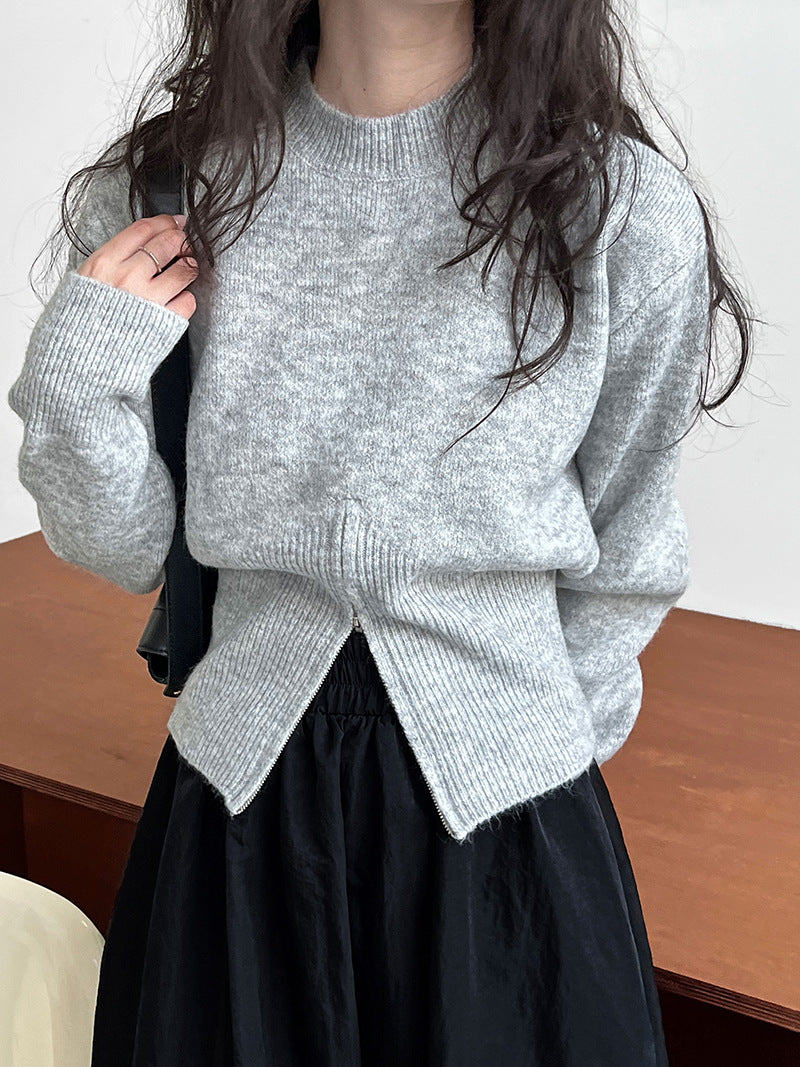 【tops】ファスナー長袖ニットセーターG22998