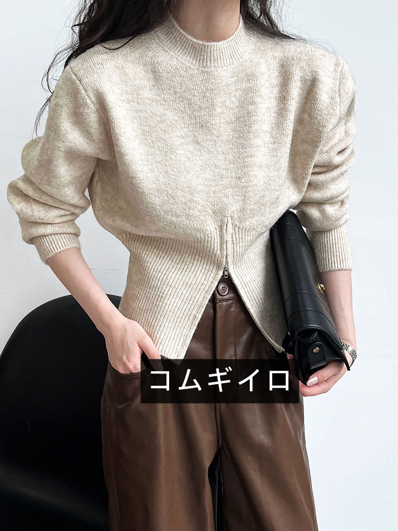 【tops】ファスナー長袖ニットセーターG22998