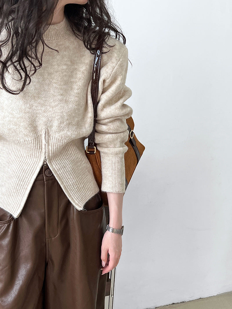 【tops】ファスナー長袖ニットセーターG22998