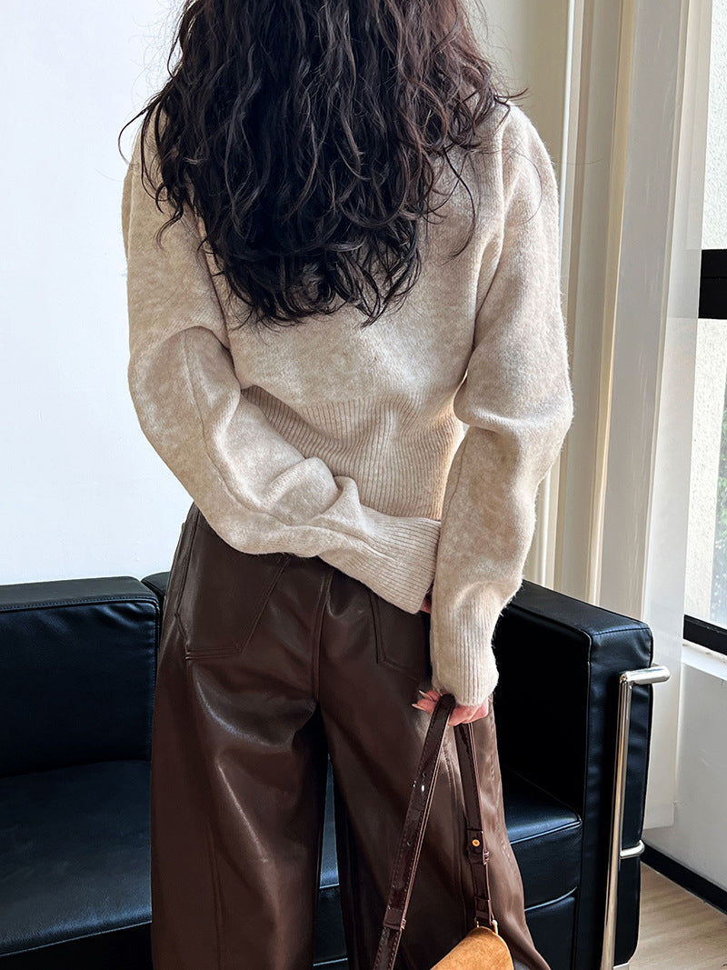 【tops】ファスナー長袖ニットセーターG22998