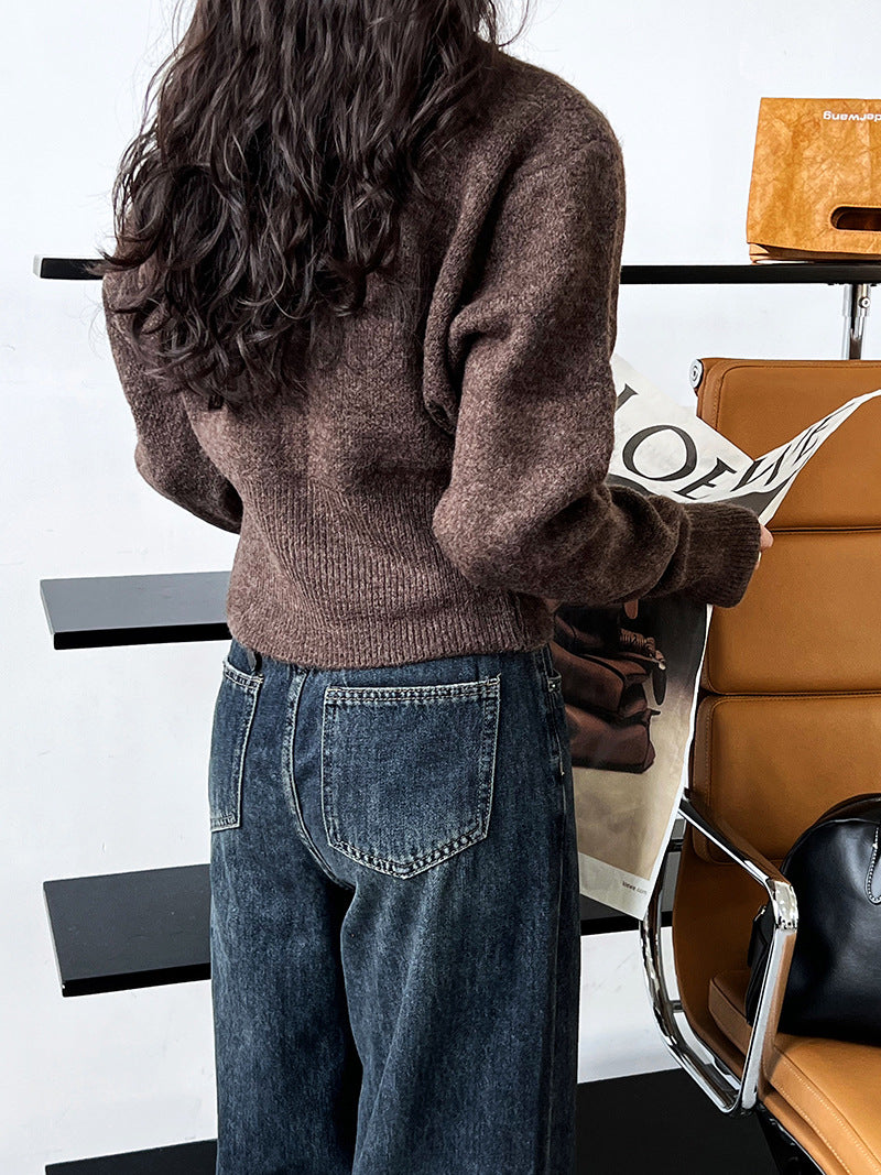 【tops】ファスナー長袖ニットセーターG22998