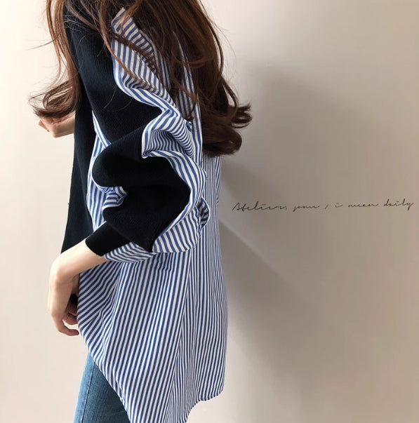 【outer】長袖切り替えニットアウターG23004