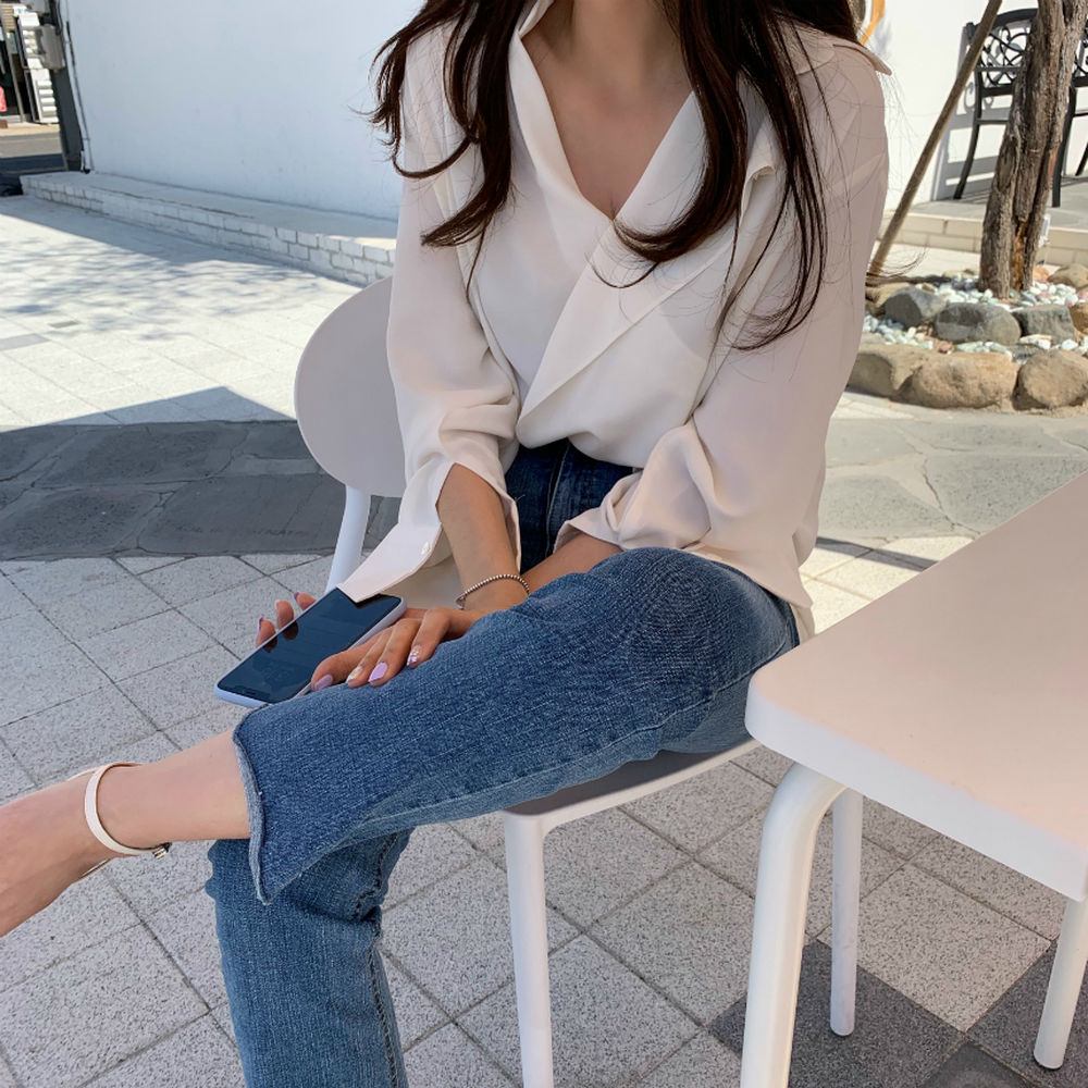 【tops】Vネック長袖シャツG23012