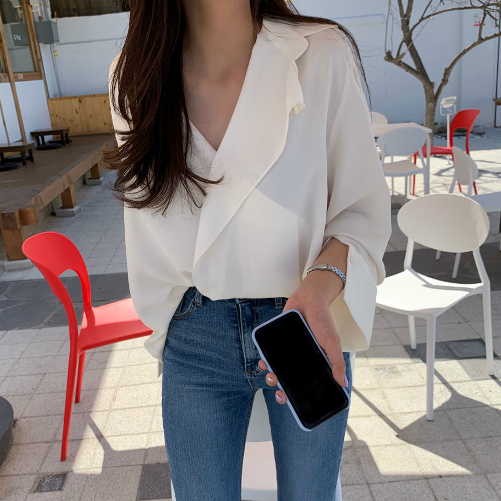 【tops】Vネック長袖シャツG23012