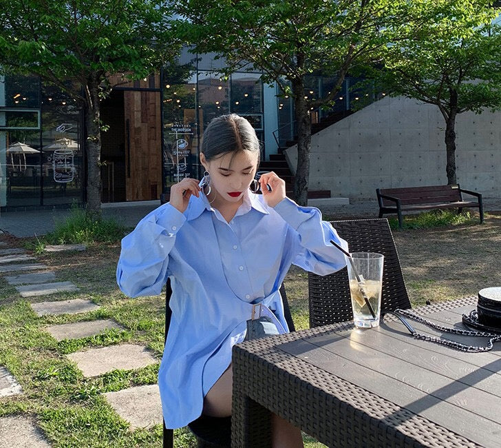 【tops】折り襟イレギュラーパフスリーブシャツG23016