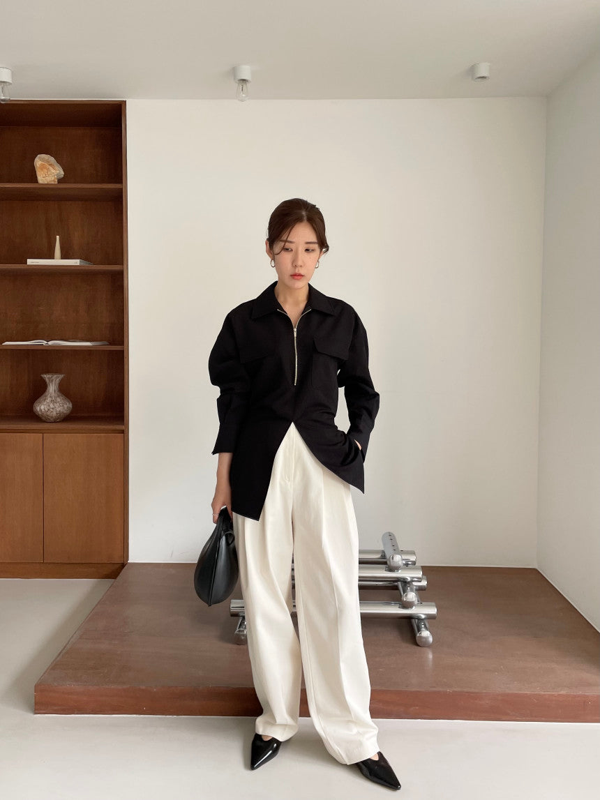 【tops】折り襟ファスナーブラウスG23036