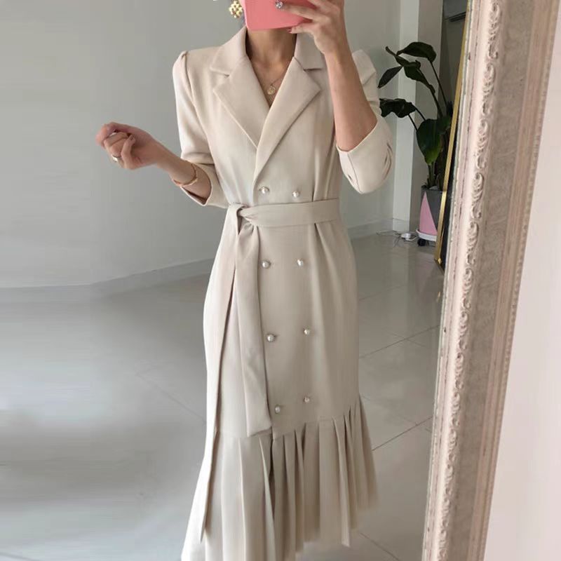 【dress】パールボタン長袖ギャザーデートワンピースG23044