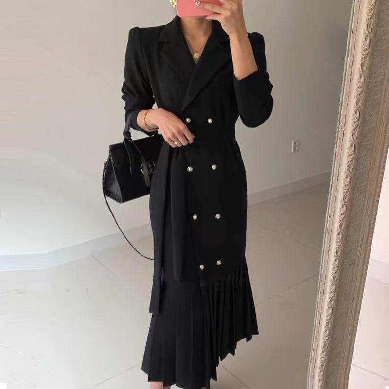 【dress】パールボタン長袖ギャザーデートワンピースG23044