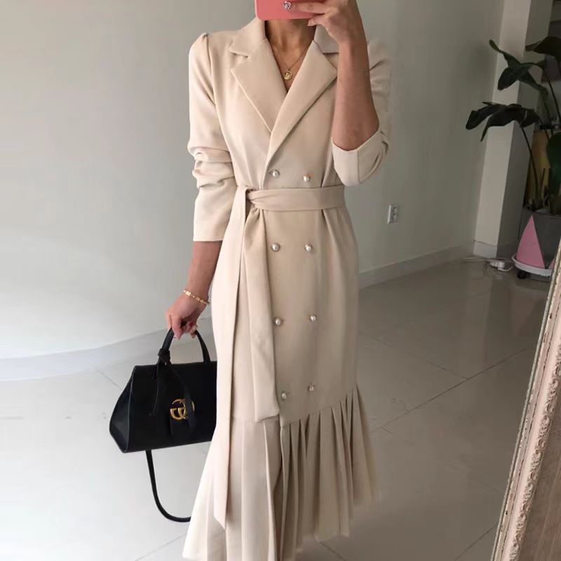【dress】パールボタン長袖ギャザーデートワンピースG23044