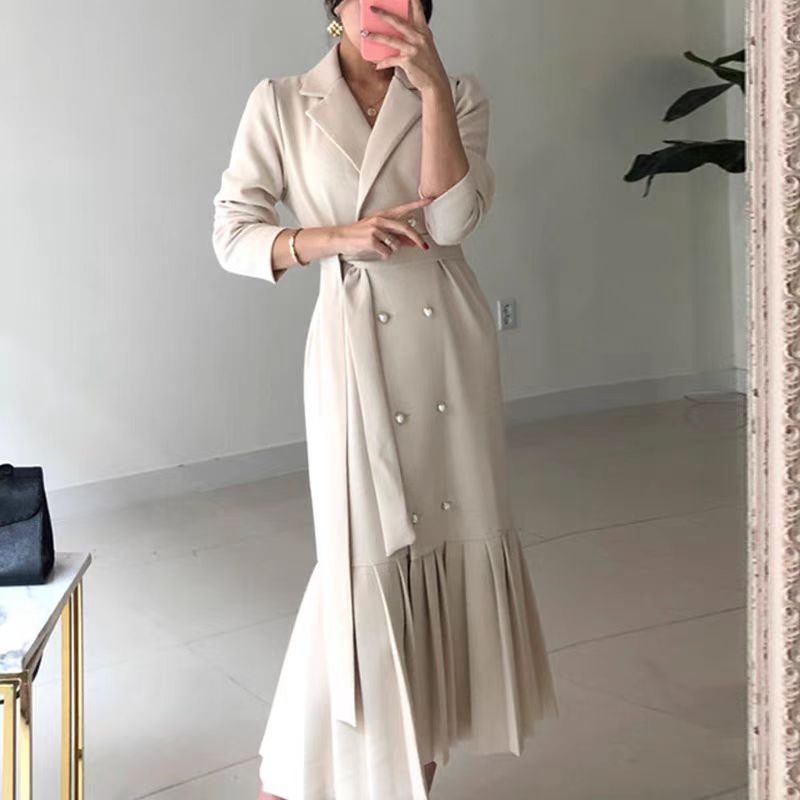 【dress】パールボタン長袖ギャザーデートワンピースG23044